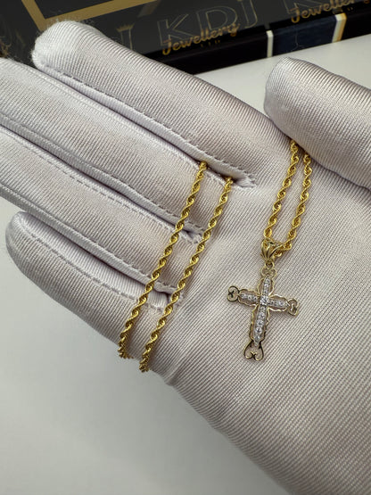 9ct Gold Filigree Cross Set